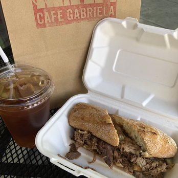 Cafe Gabriela - Pulled Pork Adobo Sandwich + iced Moroccan mint tea - Coffee & Tea Near Me - Oakland, California