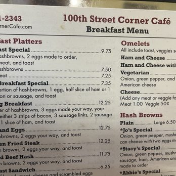 100th St Corner Cafe - Breakfast Menu - Cafes Near Me - Urbandale, Iowa 100th St Corner Cafe - Breakfast Menu - Cafes Near Me - Urbandale, Iowa