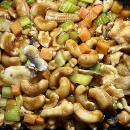 a mixture of cashews, celery, and carrots