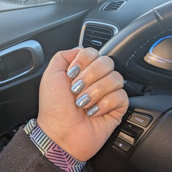 21 Nail Bar - Gel Manicure with chrome in incandescent lighting - Nail Salons Near Me - Charlotte, North Carolina