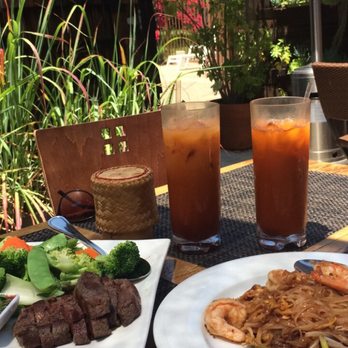 Turmeric Thai Kitchen - Crying tiger with sticky rice, pad Thai with shrimp and Thai tea - Thai Near Me - La Jolla, California