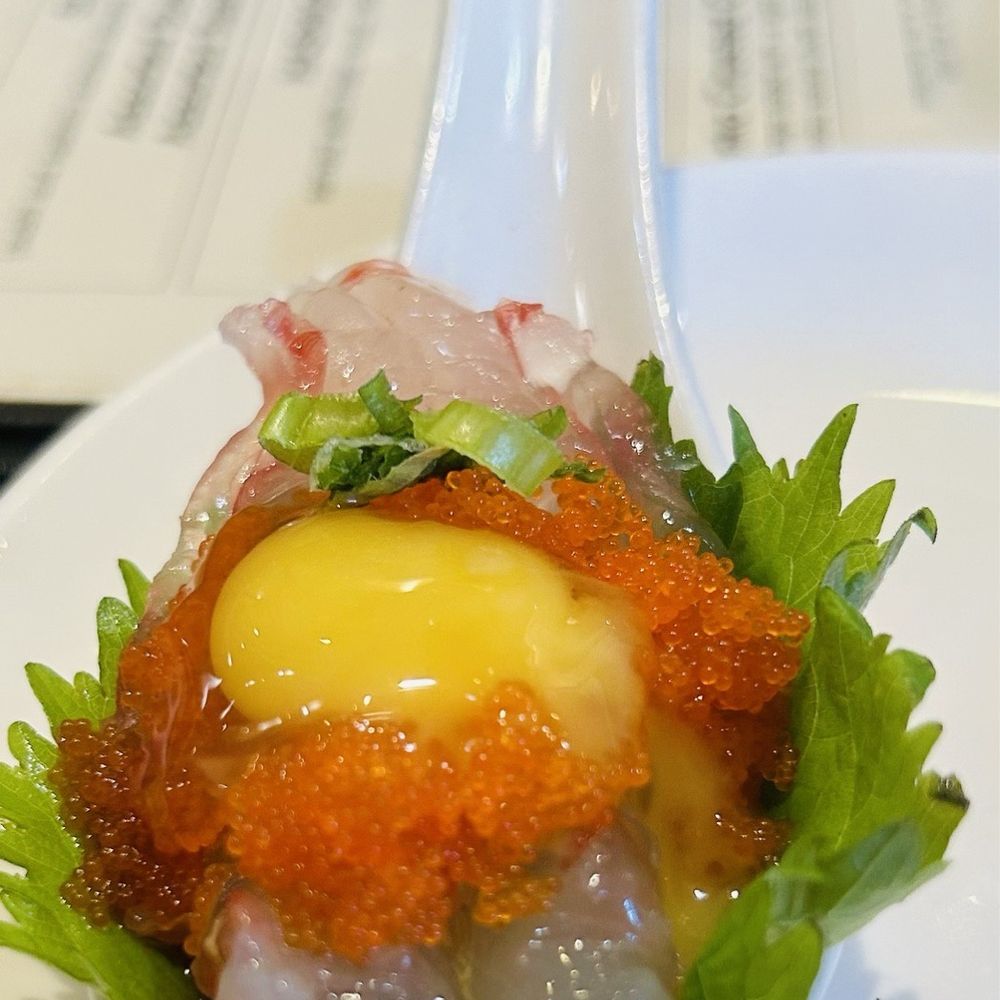 Hashigo Sushi - Amaebi w/ quail egg and roe (super fresh) - Japanese Near Me - Huntington Beach, California Hashigo Sushi - Amaebi w/ quail egg and roe (super fresh) - Japanese Near Me - Huntington Beach, California