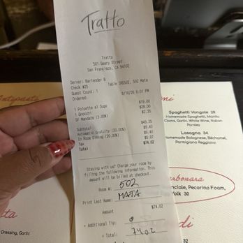 Tratto - receipt - Italian Near Me - San Francisco, California Tratto - receipt - Italian Near Me - San Francisco, California