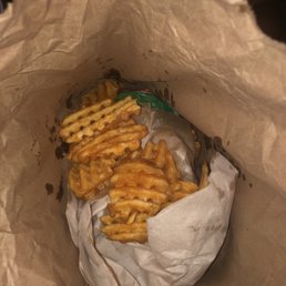 Fries were dumped in the bag not even in a box or wrapped up.