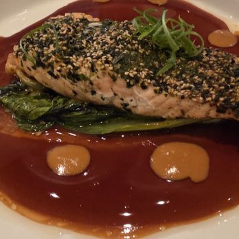 The Good Plate - Furikake encrusted salmon with bakchoy - New American Near Me - Las Vegas, Nevada