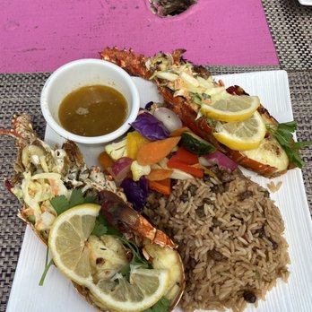 Spratnet Beach Bar & Grill - Grilled lobster with rice - Bars Near Me - Saint Croix, Virgin Islands