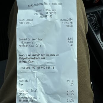 Chipotle Mexican Grill - Holy Cow, over $20 for a meal. i love the food, just sticker shock - Mexican Near Me - Poulsbo, Washington