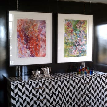 OC Art Installation - Two water color pictures suspended with monofilament on top of a black patent leather wall in Irvine CA. - Art Installation Near Me OC Art Installation - Two water color pictures suspended with monofilament on top of a black patent leather wall in Irvine CA. - Art Installation Near Me