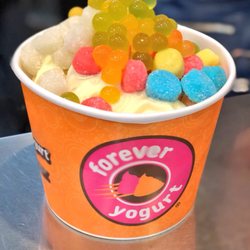 Forever Yogurt - Our classic...Silky French Vanilla, Kiwi Boba, & Mochi, & Sour Poppers