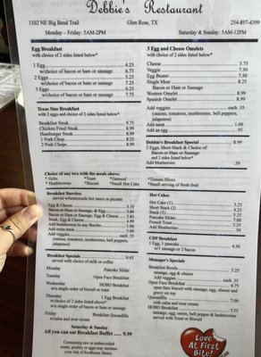 Menu photo 5 Debbies Restaurant Glen Rose, TX
