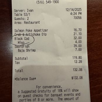 Skates On The Bay - Receipt - Seafood Near Me - Berkeley, California Skates On The Bay - Receipt - Seafood Near Me - Berkeley, California