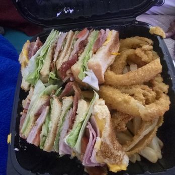 R Burgers - Club sandwich with fires and 3 onion rings....fire!! - Burgers Near Me - Las Vegas, Nevada R Burgers - Club sandwich with fires and 3 onion rings....fire!! - Burgers Near Me - Las Vegas, Nevada