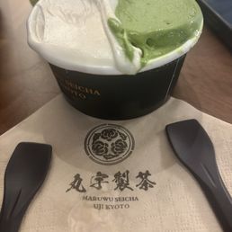 Matcha gelato with soy cream . Highly recommend both flavors compliment each other Matcha gelato with soy cream . Highly recommend both flavors compliment each other
