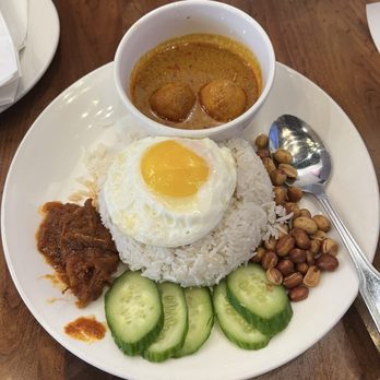 Ipoh Kopitiam - Nasi lemak ikan billis and curry fishball - Malaysian Near Me - Alhambra, California
