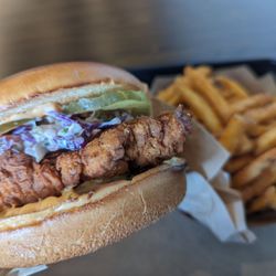 Macaco Spicy Chicken Sandwiches - Macaco Sandwich spice level Hot with Parmesan fries