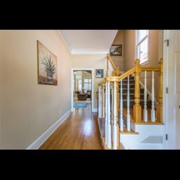 Before and after pictures of our entry way. We bought the 17 year old home with white oak floors, oak banisters and white spindles. Before and after pictures of our entry way. We bought the 17 year old home with white oak floors, oak banisters and white spindles.