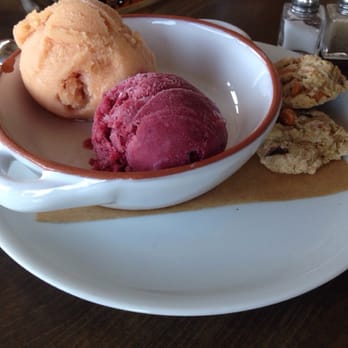 V's restaurant + bar - Peach and wild berry sorbets. Yum! - Mediterranean Near Me - Malibu, California V's restaurant + bar - Peach and wild berry sorbets. Yum! - Mediterranean Near Me - Malibu, California