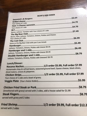 Menu photo 1 Bear's Den Diner Nocona, TX Menu photo 1 Bear's Den Diner Nocona, TX
