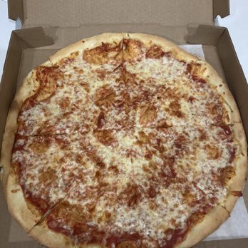 TD Pizza - Plain Pizza - A cheese pizza with melted cheese and a golden crust is shown in an open pizza box, ready for eating. - Pizza Near Me - Springfield, New Jersey