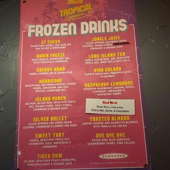 Tropical Liqueurs - a menu for frozen drinks - Bars Near Me - Columbia, Missouri Tropical Liqueurs - a menu for frozen drinks - Bars Near Me - Columbia, Missouri