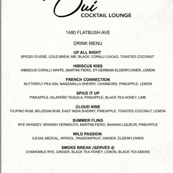 Oui Cocktail Lounge - Signature cocktail menu (they have a full bar) - Cocktail Bars Near Me - Brooklyn, New York