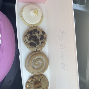 Crumbl - Vallejo - Top to bottom: lemon cream pie, semi sweet chocolate chunk, honey bun and cookie butter white chip - Bakeries Near Me - Vallejo, California