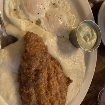 Toast - Catfish and grits special with eggs (aioli on side) - Breakfast & Brunch Near Me - New Orleans, Louisiana