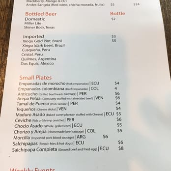 Andes Cafe - Happy Hour Menu... Mmmmmm - Latin American Near Me - Houston, Texas