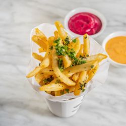 Chloe's - Herb fries with beet ketchup and chipotle aioli dips