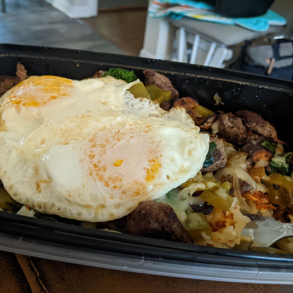 Elly's Pancake House - Wild mushroom steak skillet...added spinach - Breakfast & Brunch Near Me - Chicago, Illinois Elly's Pancake House - Wild mushroom steak skillet...added spinach - Breakfast & Brunch Near Me - Chicago, Illinois