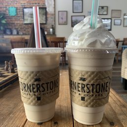 Caramel frappe and iced chai!