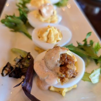 Lagarde American Eatery - Deviled Eggs. $9. Fried chicken with "Lagarde sauce" and house plain. - New American Near Me - Chamblee, Georgia