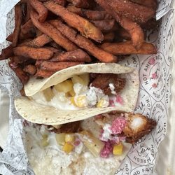 LocOhana Tropical Grill - Coco Loco shrimp taco special with sweet potato fries