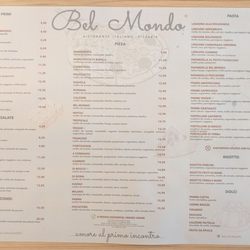 Belmondo Ristorante - Menu