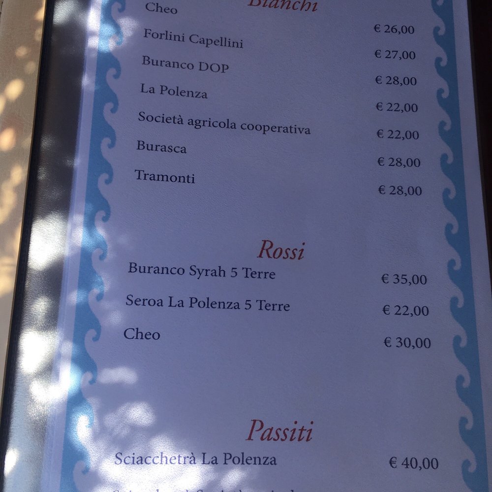 Bar del Capitano - Wine list. - Seafood Near Me - Vernazza, SP