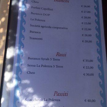 Bar del Capitano - Wine list. - Seafood Near Me - Vernazza, SP