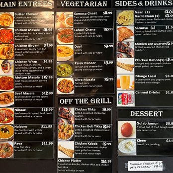 Masala - IndoPak Grill - Menu on the wall. - Indian Near Me - Maryville, Tennessee