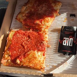Detroit style with chicken and hot honey