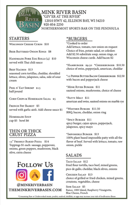Menu photo 6 Mink River Basin Ellison Bay, WI
