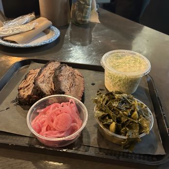 Horn Barbecue - Brisket, pickle onions, collards, and slaw - Desserts Near Me - Lafayette, California