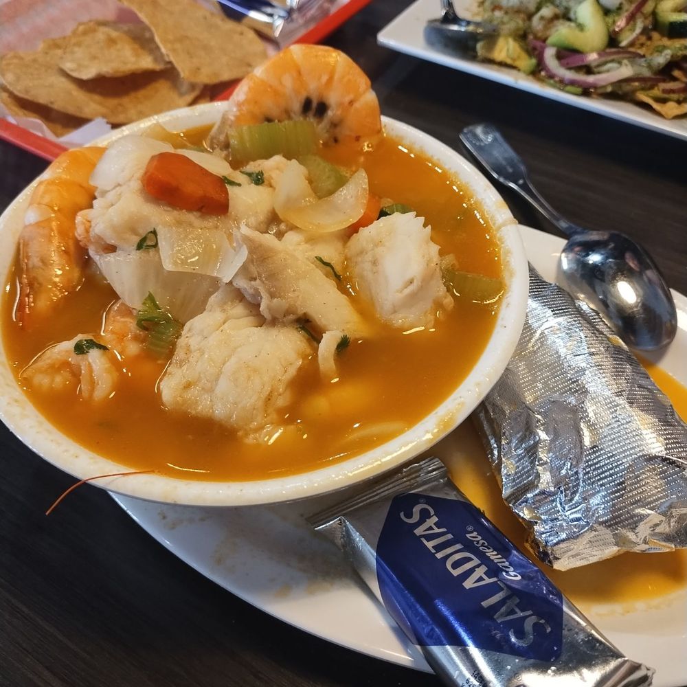 Mariscos Mi Lindo Guayamas - 7 Mares - lots of seafood but the broth tasted mostly like a super salty chicken broth. Couldn't eat much of it. - Seafood Near Me - Mesa, Arizona