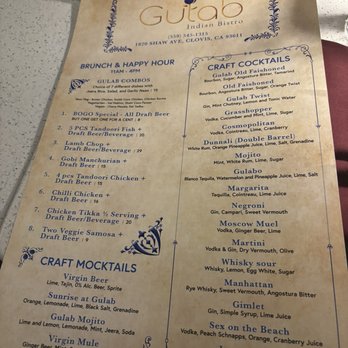 Gulab Indian Bistro - The menu 6/13/25 - Indian Near Me - Clovis, California