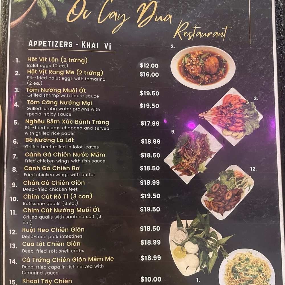 Oc Cay Dua - Menu - Vietnamese Near Me - San Jose, California Oc Cay Dua - Menu - Vietnamese Near Me - San Jose, California