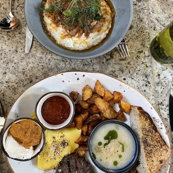 Nura - The American Breakfast (with a side of the pineapple jam) and the pork belly & grits - New American Near Me - Brooklyn, New York Nura - The American Breakfast (with a side of the pineapple jam) and the pork belly & grits - New American Near Me - Brooklyn, New York
