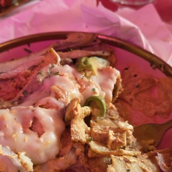 AMO Cafe - Too much sour cream and hard tostadas for chilaquiles - Coffee & Tea Near Me - El Paso, Texas