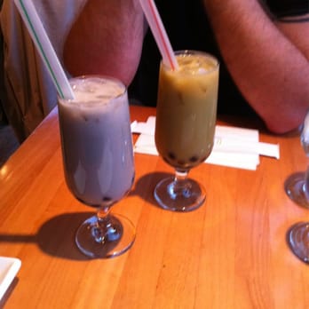 Umai - Taro bubble tea on the left and jasmine green tea on the right. - Japanese Near Me - Boston, Massachusetts Umai - Taro bubble tea on the left and jasmine green tea on the right. - Japanese Near Me - Boston, Massachusetts