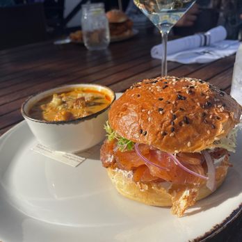 peasants FEAST - Salami, salmon, sandwich with carrot soup - American Near Me - Solvang, California