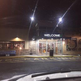 the front of the building at night