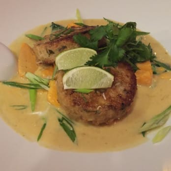 Jujube - Pan-fried crab and shrimp cakes with sweet potato-spinach green curry- $22 - Chinese Near Me - Chapel Hill, North Carolina