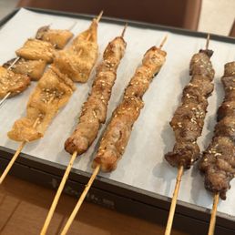 Grilled Pork Belly Skewer(2) Signature Beef Skewer(2) Grilled Chicken Skin(1) Grilled King Oyster Mushroom(1) Grilled Pork Belly Skewer(2) Signature Beef Skewer(2) Grilled Chicken Skin(1) Grilled King Oyster Mushroom(1)